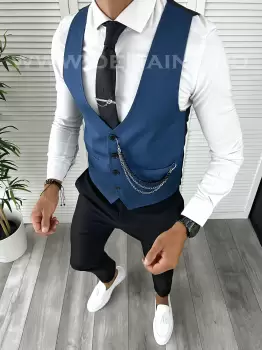 Vesta barbati eleganta slim fit bleumarin V47 140-2 E imagine