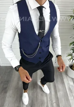 Vesta barbati eleganta slim fit bleumarin V79 O4-5.1 imagine