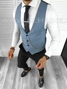 Vesta barbati eleganta slim fit blue B8154 140-6 E imagine
