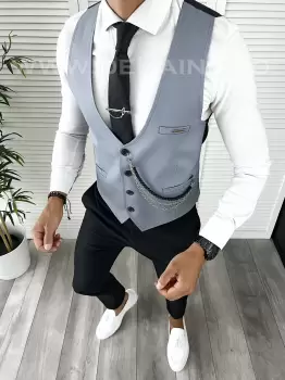 Vesta barbati eleganta slim fit blue V22 141-2 E imagine