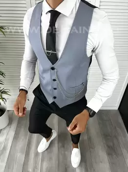 Vesta barbati eleganta slim fit blue V33 140-2 e imagine