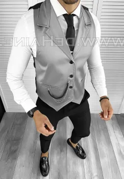 Vesta barbati eleganta slim fit gri B8073 O1-4.2 imagine