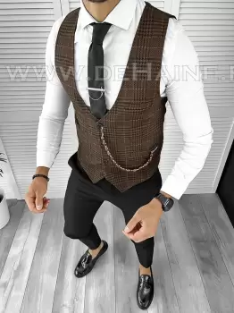 Vesta barbati eleganta slim fit maro B8079 75-4 e imagine