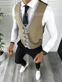Vesta barbati eleganta slim fit maro deschis V14 E 142-3 imagine