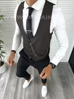 Vesta barbati eleganta slim fit maro inchis V12 E 142-3 imagine
