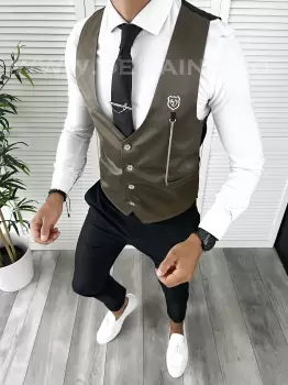 Vesta barbati eleganta slim fit maro inchis V63 E 140-3 imagine