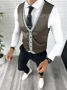 Vesta barbati eleganta slim fit maro V44 E 142-3 imagine