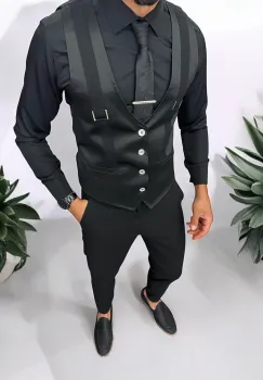 Vesta barbati eleganta slim fit  neagra   13212 imagine