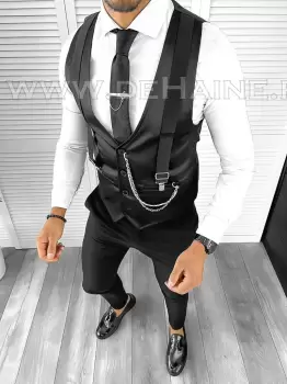 Vesta barbati eleganta slim fit neagra B8100 201-3 e imagine