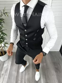 Vesta barbati eleganta slim fit neagra V37 140-2 e imagine