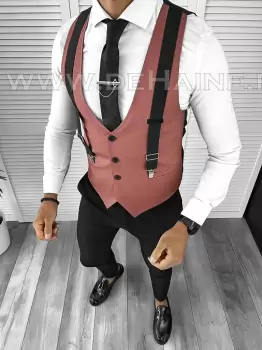 Vesta barbati eleganta slim fit roz B8113 140-6 E imagine