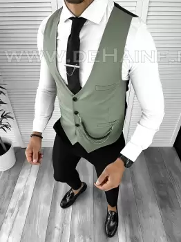 Vesta barbati eleganta slim fit verde B8064 142-6 E imagine