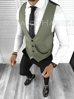 Vesta barbati eleganta slim fit verde B8097 140-6 e imagine