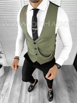 Vesta barbati eleganta slim fit verde B8140 75-4 E imagine