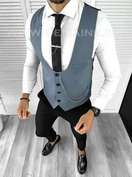 Vesta barbati slim fit albastra B8252 142-6 E imagine