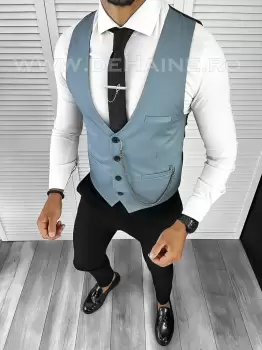 Vesta barbati slim fit albastra B8254 75-4 e imagine