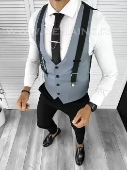 Vesta barbati slim fit albastra B8263 76-4 E/ 132-5 imagine