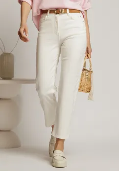 Blugi albi mom fit cu talie inalta imagine