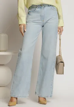 Blugi dama albastru deschis cu croi larg imagine