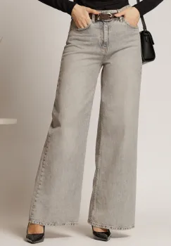 Blugi dama gri deschis cu croi larg si curea in talie imagine
