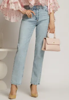 Blugi dama mom fit bleu cu aspect prespalat imagine