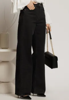 Blugi dama negri evazati cu talie inalta imagine