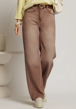 Blugi dama roz coniac cu talie inalta si croi drept imagine
