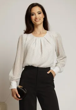 Bluza alba eleganta cu buline si fir lurex imagine