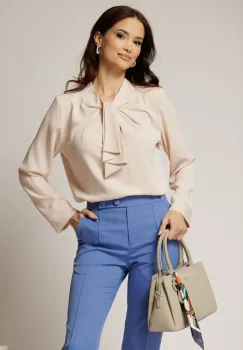 Bluza bej cu aplicatie tip cravata imagine