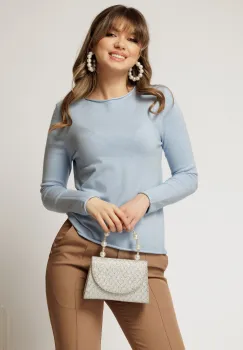 Bluza bleu din tricot cu fir lurex si decolteu rotund imagine