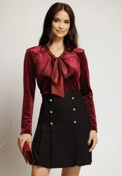 Bluza bordo din catifea cu guler esarfa imagine