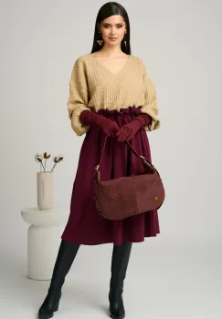 Bluza casual din tricot bej cu paiete si fir lurex imagine