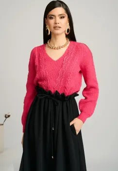 Bluza casual din tricot fucsia cu dantela imagine