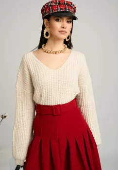 Bluza casual din tricot ivory cu paiete si fir lurex imagine