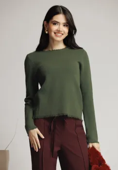 Bluza casual din tricot kaki cu franjuri imagine