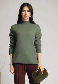 Bluza casual din tricot kaki cu guler imagine