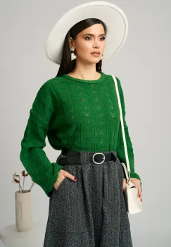 Bluza casual din tricot verde cu decupaje imagine