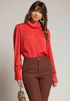 Bluza dama corai cu guler tip barcuta din voal si croi lejer imagine