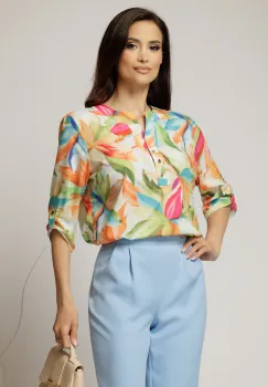 Bluza dama cu imprimeu oranj si verde si croiul lejer imagine