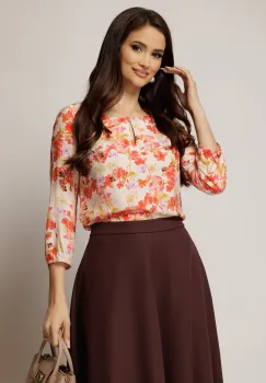 Bluza din viscoza cu imprimeu rosu si oranj imagine