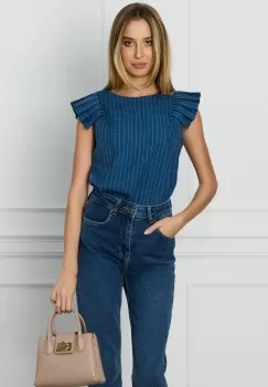 Bluza DY Fashion bleumarin cu dungi si maneci plisate imagine