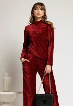 Bluza DY Fashion bordo din catifea velurata cu nasturi la bust imagine