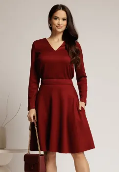 Bluza DY Fashion din tricot bordo cu decolteu in V imagine