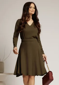 Bluza DY Fashion din tricot kaki cu decolteu in V imagine