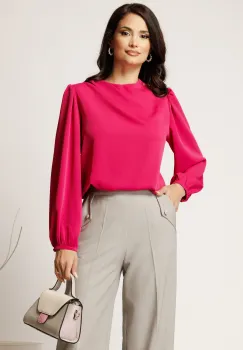 Bluza DY Fashion fucsia din triplu voal cu pliuri pe umar imagine