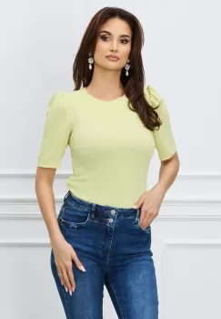 Bluza DY Fashion galbena cu maneci scurte si umeri bufanti imagine