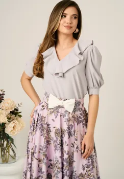 Bluza DY Fashion gri din voal cu volanas imagine