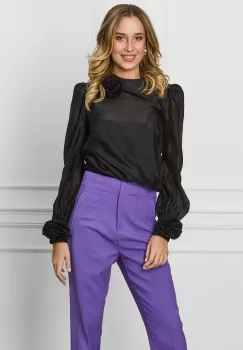 Bluza DY Fashion neagra cu trandafir la guler si maneci imagine