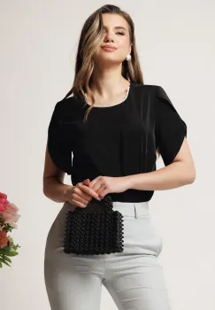 Bluza DY Fashion neagra lejera din voal cu perle la decolteu imagine
