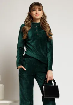 Bluza DY Fashion verde din catifea velurata cu nasturi la bust imagine
